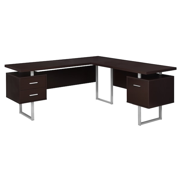 Computer Desk, Home Office, Corner, Storage Drawers, 70"L, L Shape, Work, Laptop, Metal, Brown
